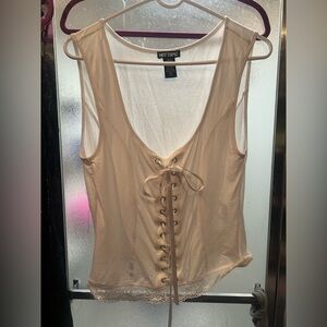 Hot Topic white XL lace corset ribbon tie top hot sexy boho hippy bar waitress